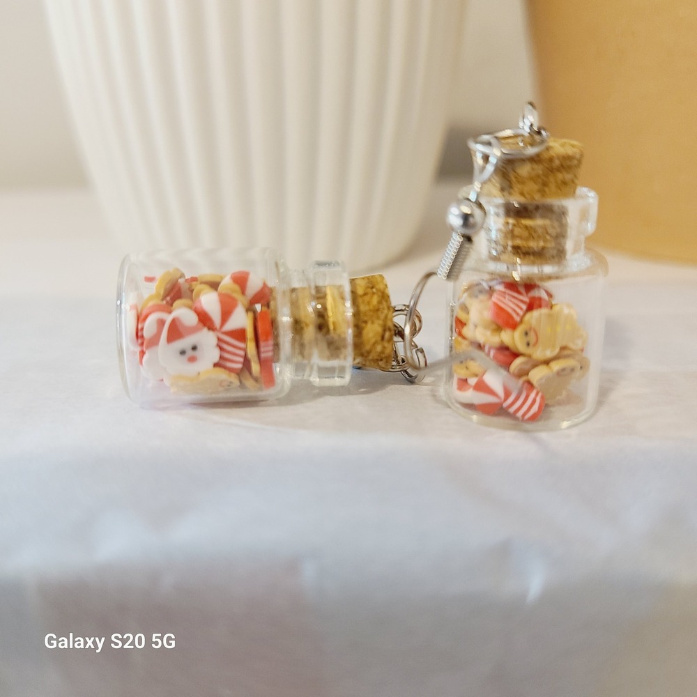 Handmade Tiny Christmas Jar Earrings Santa Candy Cane Bear Charm Dangle Jewelry - Picture 6 of 6